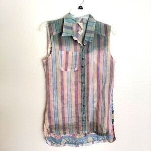 Arrata silent journey sleeveless Button Down Cotton silk tunic top sz Xs